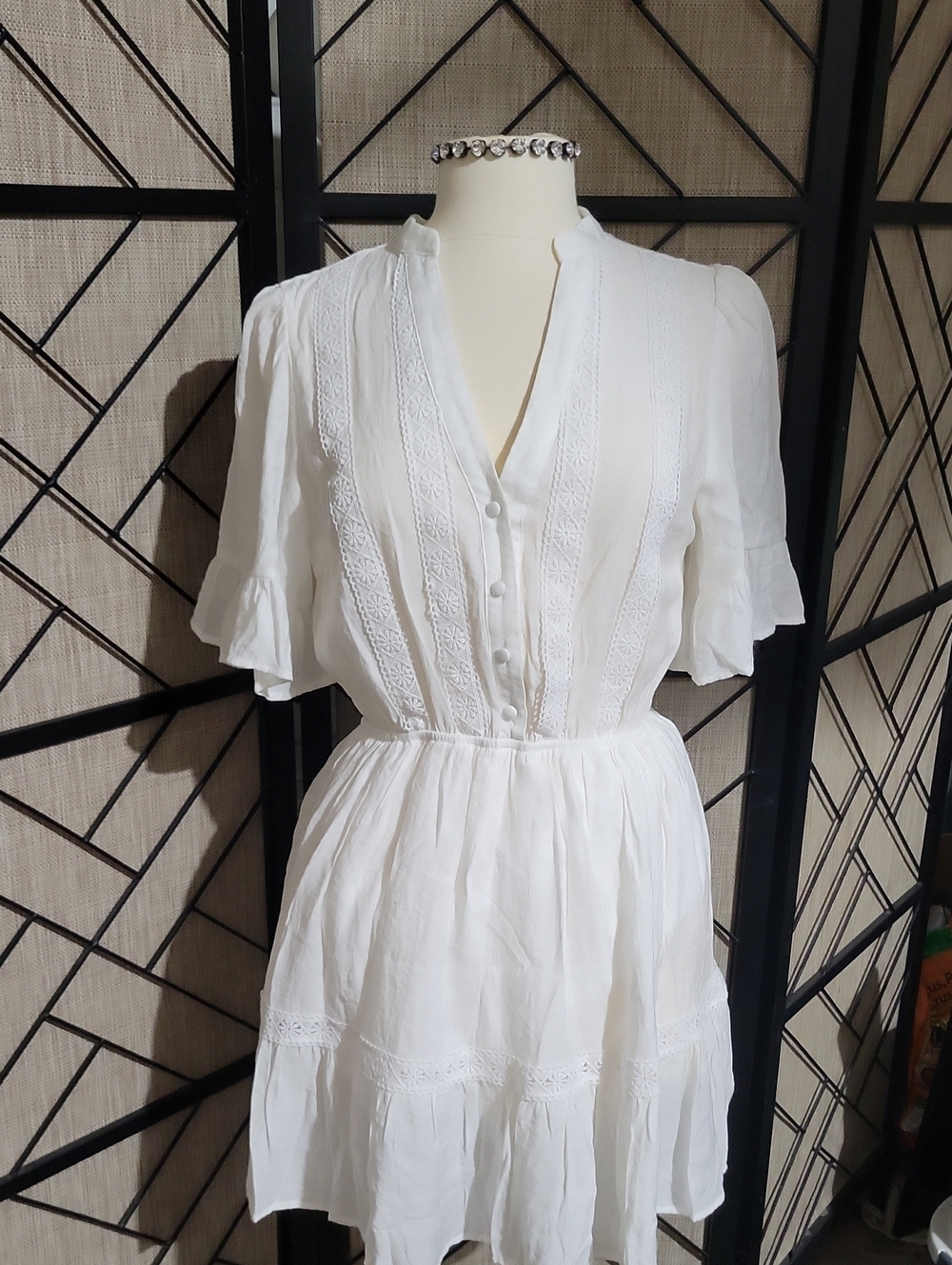 Flying Tomato White Mini Dress With Lace Detail